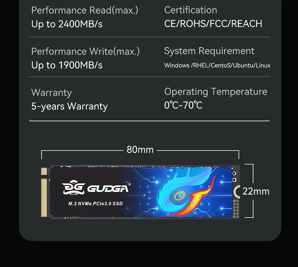 PCIE Gen3.0X4 2280 M.2 Nvme SSD